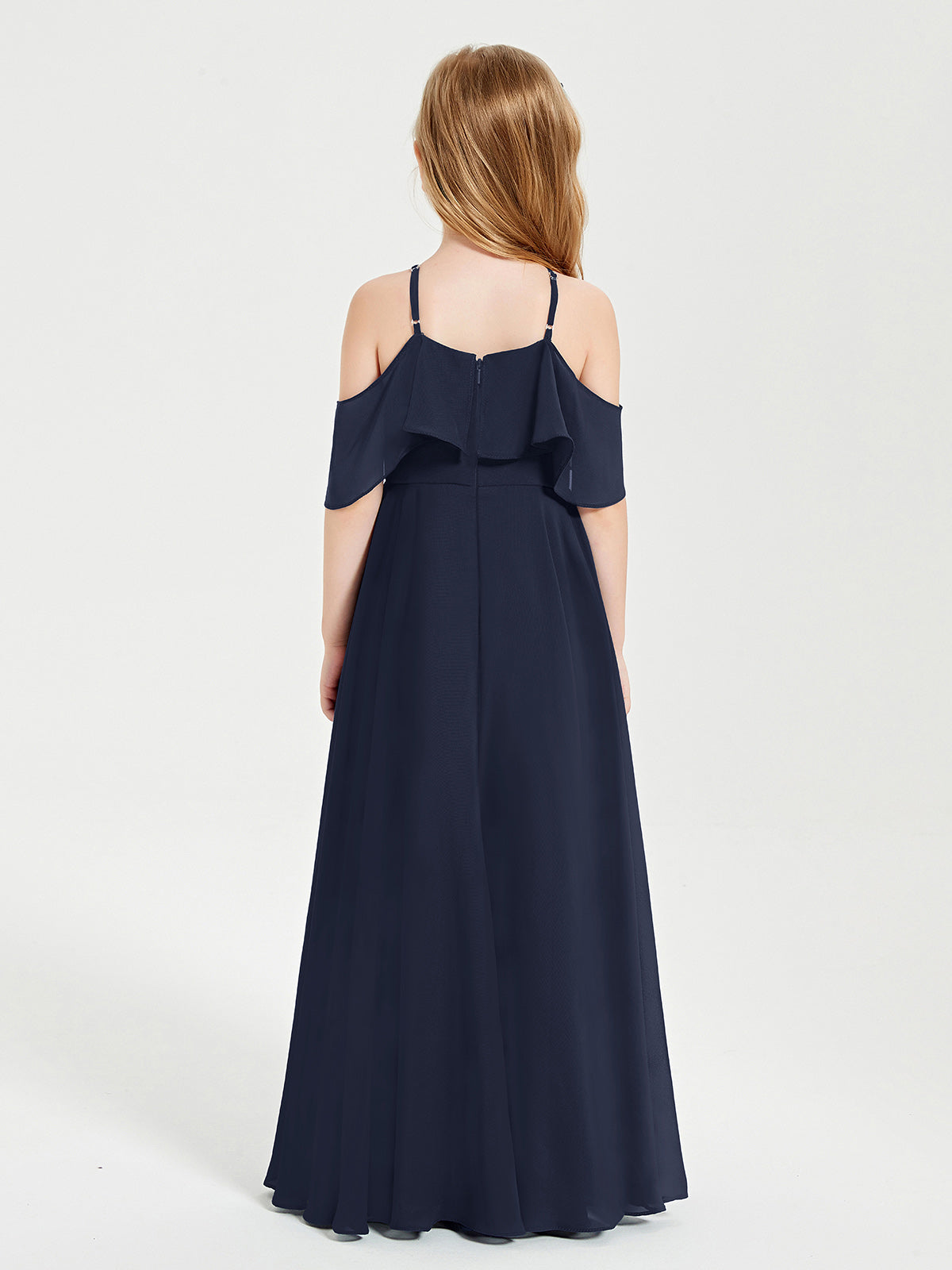 Off-the-Shoulder Long Dresses for Junior Bridesmaids Dark Navy